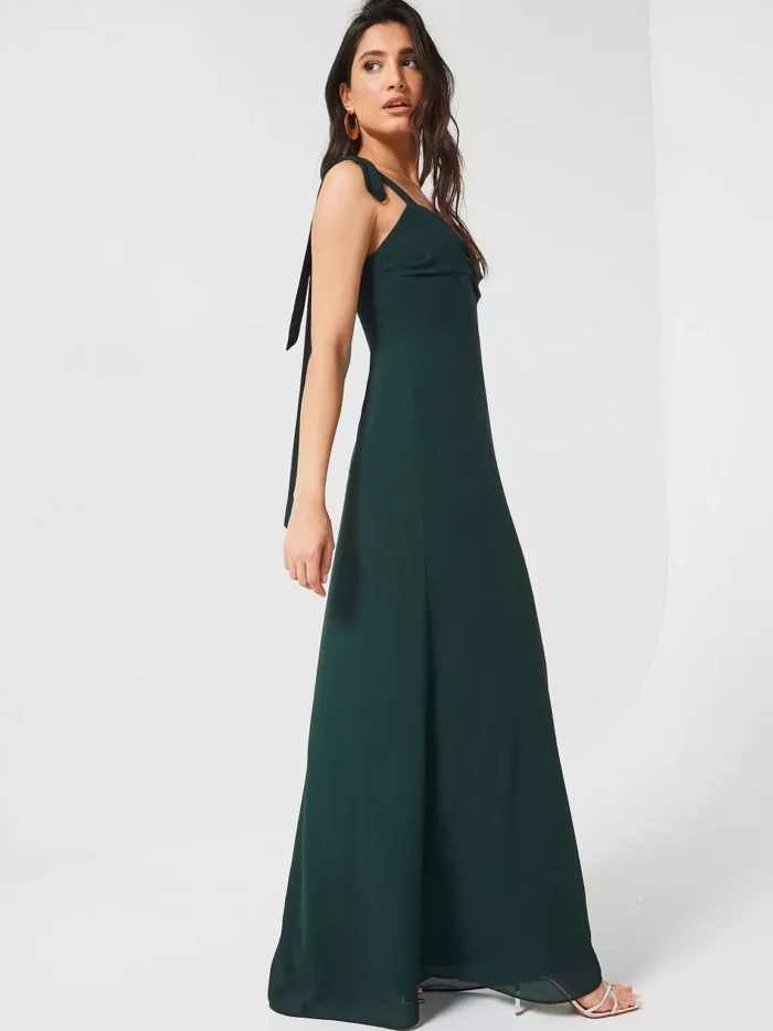 six stores-Bow Tie Shoulder Chiffon Bridesmaid Dress - Emerald - Green - Image 3