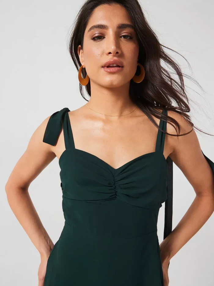 six stores-Bow Tie Shoulder Chiffon Bridesmaid Dress - Emerald - Green - Image 2