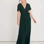 Six Stories-Green Flutter Sleeve Wrap Tie Chiffon Flower Girl Dress