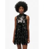 Black Sequin Embellished Mini Dress -