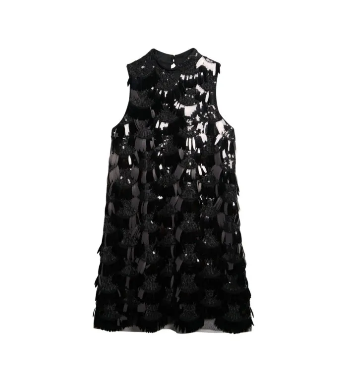Black Sequin Embellished Mini Dress - - Image 3