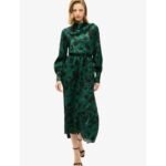 LONG GREEN JACQUARD DRESS WITH TURN-DOWN COLLAR