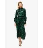 LONG GREEN JACQUARD DRESS WITH TURN-DOWN COLLAR
