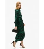 LONG GREEN JACQUARD DRESS WITH TURN-DOWN COLLAR - Image 2