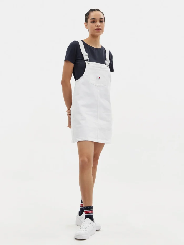 Tommy Jeans Women's Iconic Denim Dungaree Dress - White - Image 8
