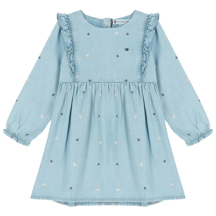 Tommy HilfigerYounger Girls Blue Logo Denim Dress - Image 3