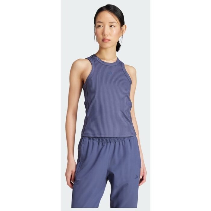 Adidas All Gym Seasonal Rib Tight Fit Tonal 3-Stripes Tank Top - Image 3