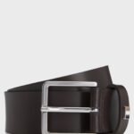 Italian-made leather belt with signature-stripe trim