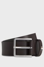 Italian-made leather belt with signature-stripe trim
