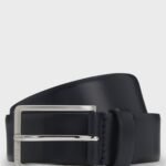 BOSS-Italian-leather belt with brushed silver hardware