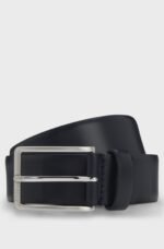 BOSS-Italian-leather belt with brushed silver hardware