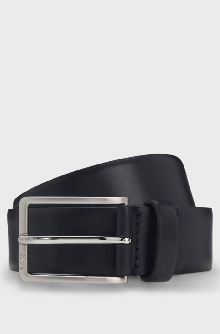 BOSS-Italian-leather belt with brushed silver hardware - Image 2
