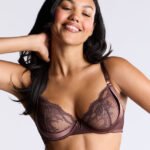 Claudia sheer lace balconette bra - Brown Mix
