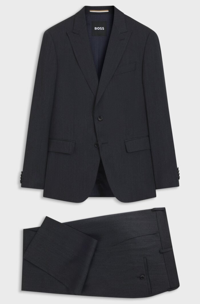 Slim-fit suit in a micro-patterned wool blend Dark Blue - Image 9