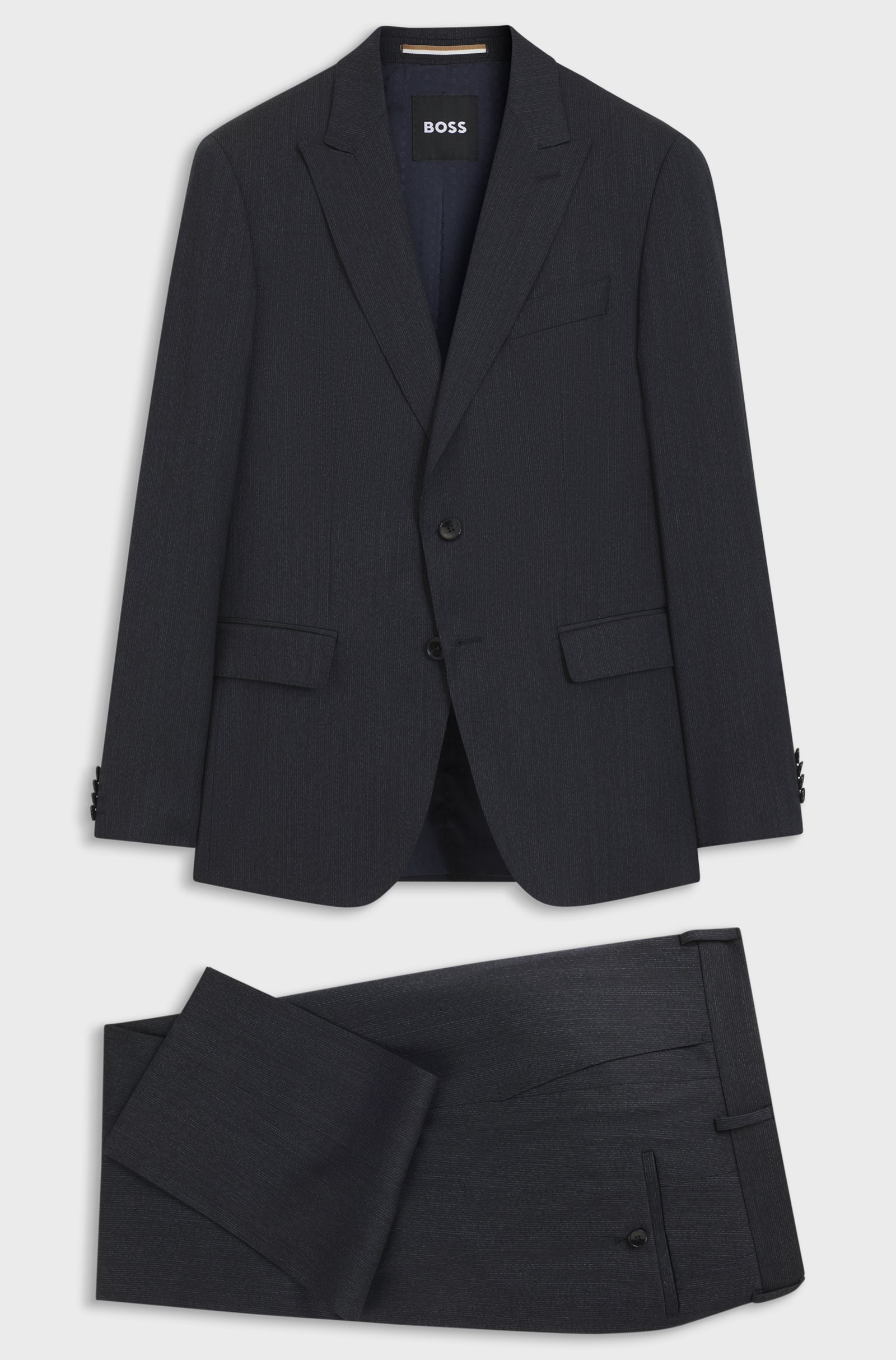 BO-SU-0865 (2) Slim-fit suit in a micro-patterned wool blend Dark Blue - Image 1