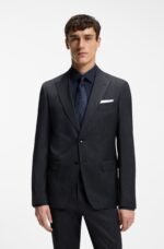 Slim-fit suit in a micro-patterned wool blend Dark Blue - Image 4