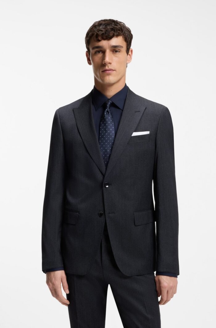 Slim-fit suit in a micro-patterned wool blend Dark Blue - Image 4