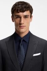 Slim-fit suit in a micro-patterned wool blend Dark Blue - Image 3