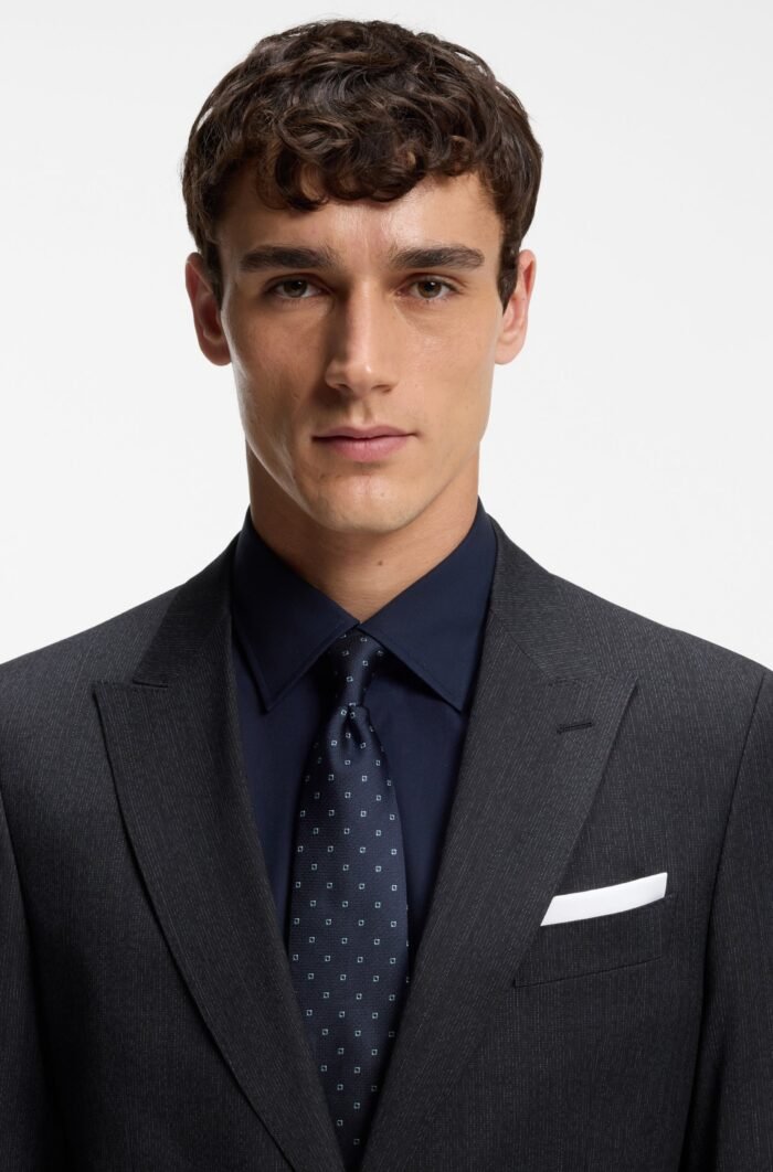Slim-fit suit in a micro-patterned wool blend Dark Blue - Image 3