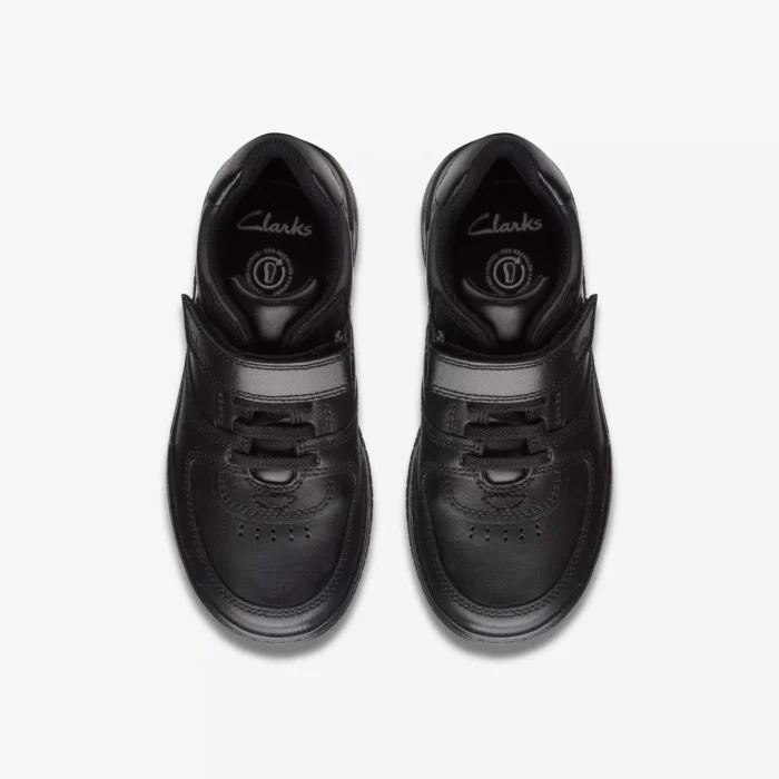 Fawn Lay Kid Black Leather Trainers Riptape School Shoes - Image 3