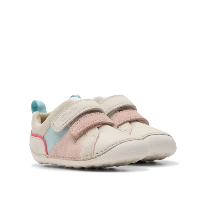 Clarks Tiny Oslo T Girls White Combi Pre Walker Shoe - Image 4