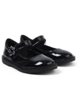 Girls Adlar Mary Jane Stardust Patent Leather School Shoe - Black