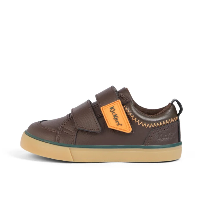 Infant Boys Tovni Twin ZigZag Trainers Leather Brown - Image 3