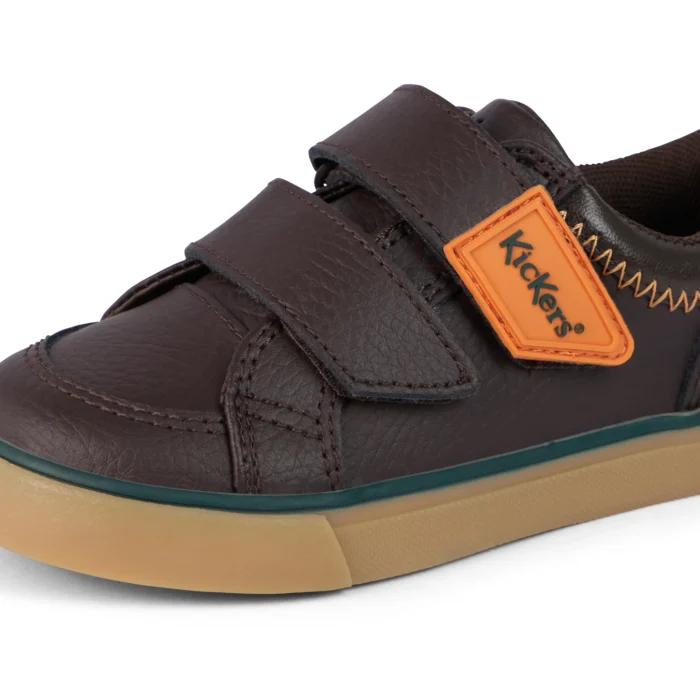 Infant Boys Tovni Twin ZigZag Trainers Leather Brown - Image 2