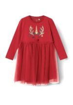 Name It Mini Girl Rjul Long Sleeve Reindeer Dress, Jester Red - Image 3