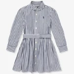 Ralph Lauren-Girls Striped Poplin Shirt Dress in Navy
