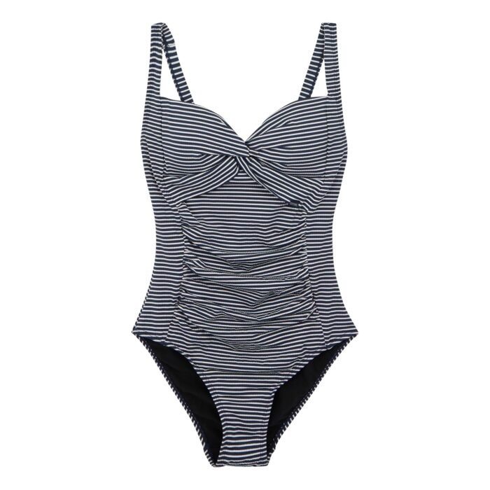Women's Sakari Tummy Control Costume | Navy White Seeksucker Stripe - Image 4