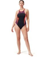 Speedo High Neck Splice Crossback One Piece - Plum/Red - Image 2