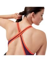 Speedo High Neck Splice Crossback One Piece - Plum/Red - Image 6
