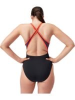 Speedo High Neck Splice Crossback One Piece - Plum/Red - Image 4