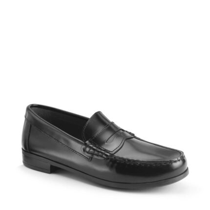 Black high shine leather slip-on school shoes