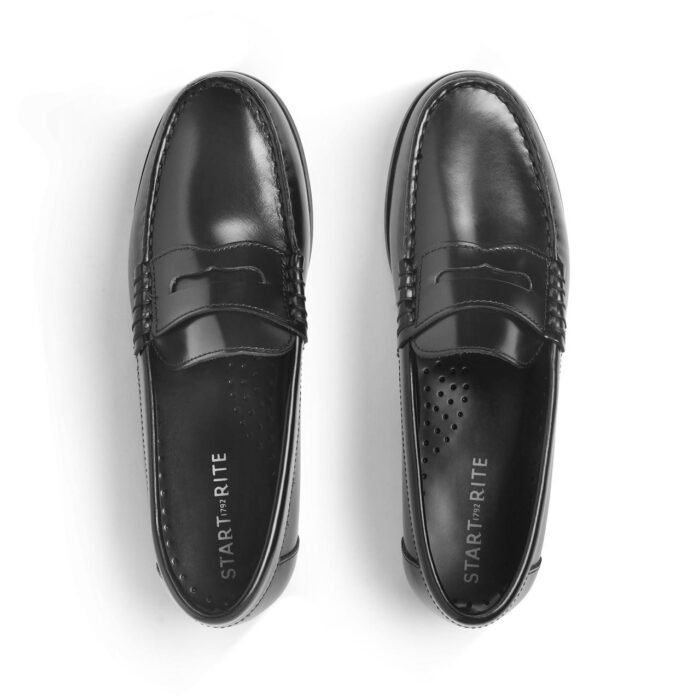 Black high shine leather slip-on school shoes - Image 4