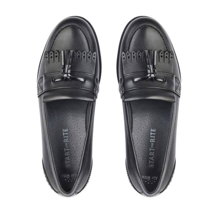Black leather slip-on school shoes - Image 3