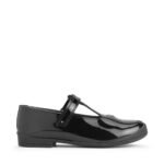 Black patent girls rip-tape T-bar school shoes