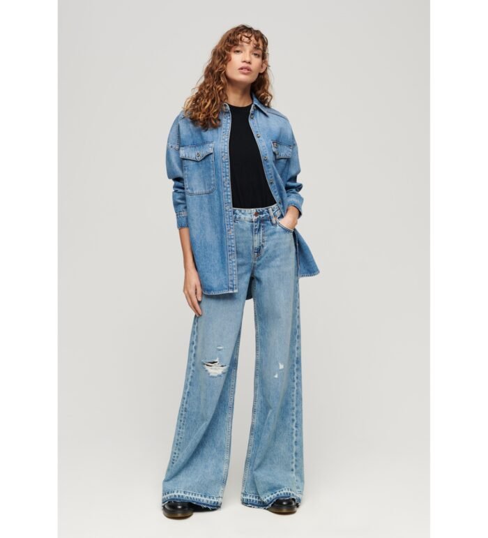 FLARED JEANS WITH WIDE LEG AND RAW HEMS BLUE - Image 5