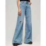 FLARED JEANS WITH WIDE LEG AND RAW HEMS BLUE