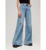FLARED JEANS WITH WIDE LEG AND RAW HEMS BLUE