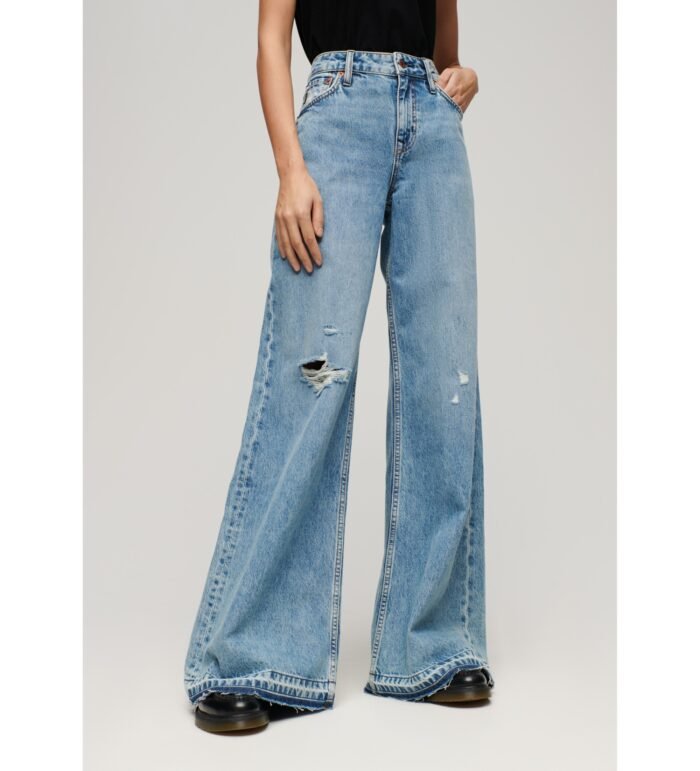 FLARED JEANS WITH WIDE LEG AND RAW HEMS BLUE - Image 3