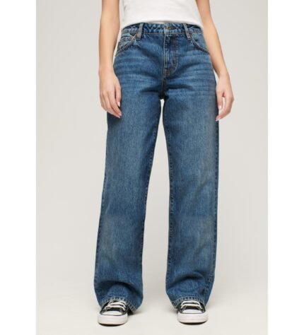 BLUE MEDIUM-WAISTED, WIDE-LEG JEANS