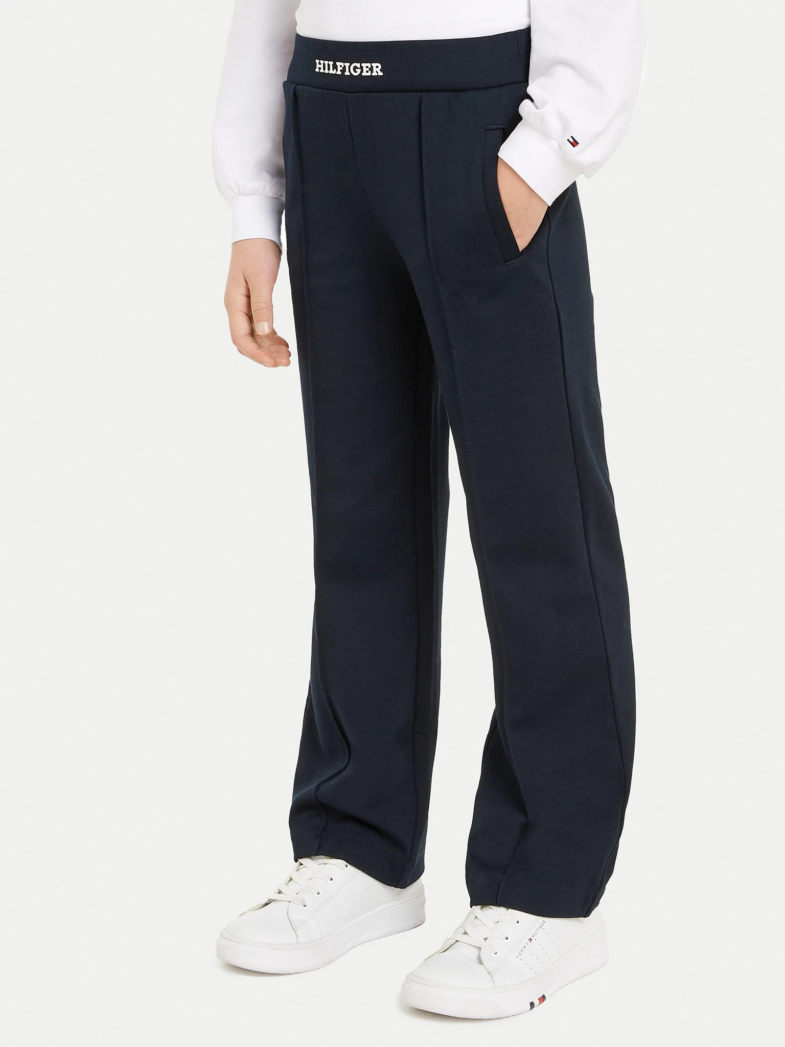 TO-PA-0853 (6) Tommy Hilfiger Monotype-Dark Blue Wide Leg Trousers - Image 1