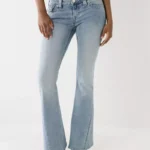 True Religion Joey Low Rise Flare Flap jeans in Peak Spot wash
