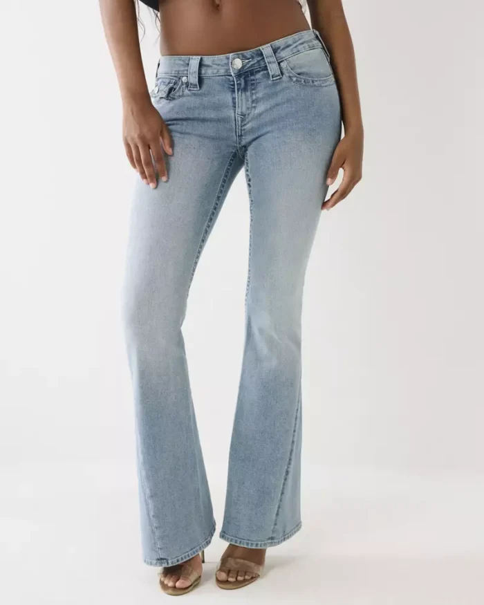 True Religion Joey Low Rise Flare Flap jeans in Peak Spot wash - Image 4