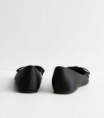 Black Crystal Bow Satin Ballet Flats - Image 4