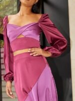 Chi Chi London Women's Long Sleeve Cut Out Twist Detail Satin Top Blouse