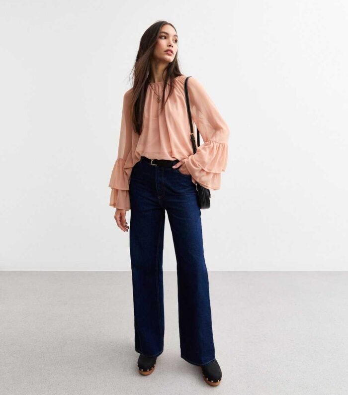 Pink Chiffon Bell Sleeve Blouse - Image 3