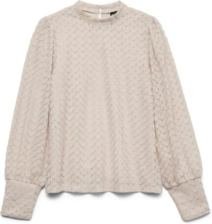 VERO MODA Vmbecca Jrs Haut en Dentelle À Col Haut Chemisier à manches longues Femme (lot de 1)